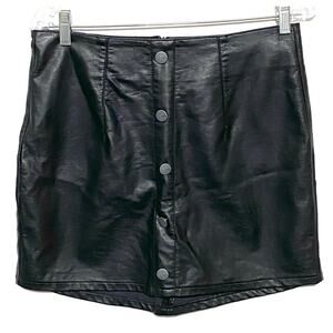 TGLA Faux Buttons Faux Leather Black Mini Skirt M Whimsigoth Grunge Baddie Moto